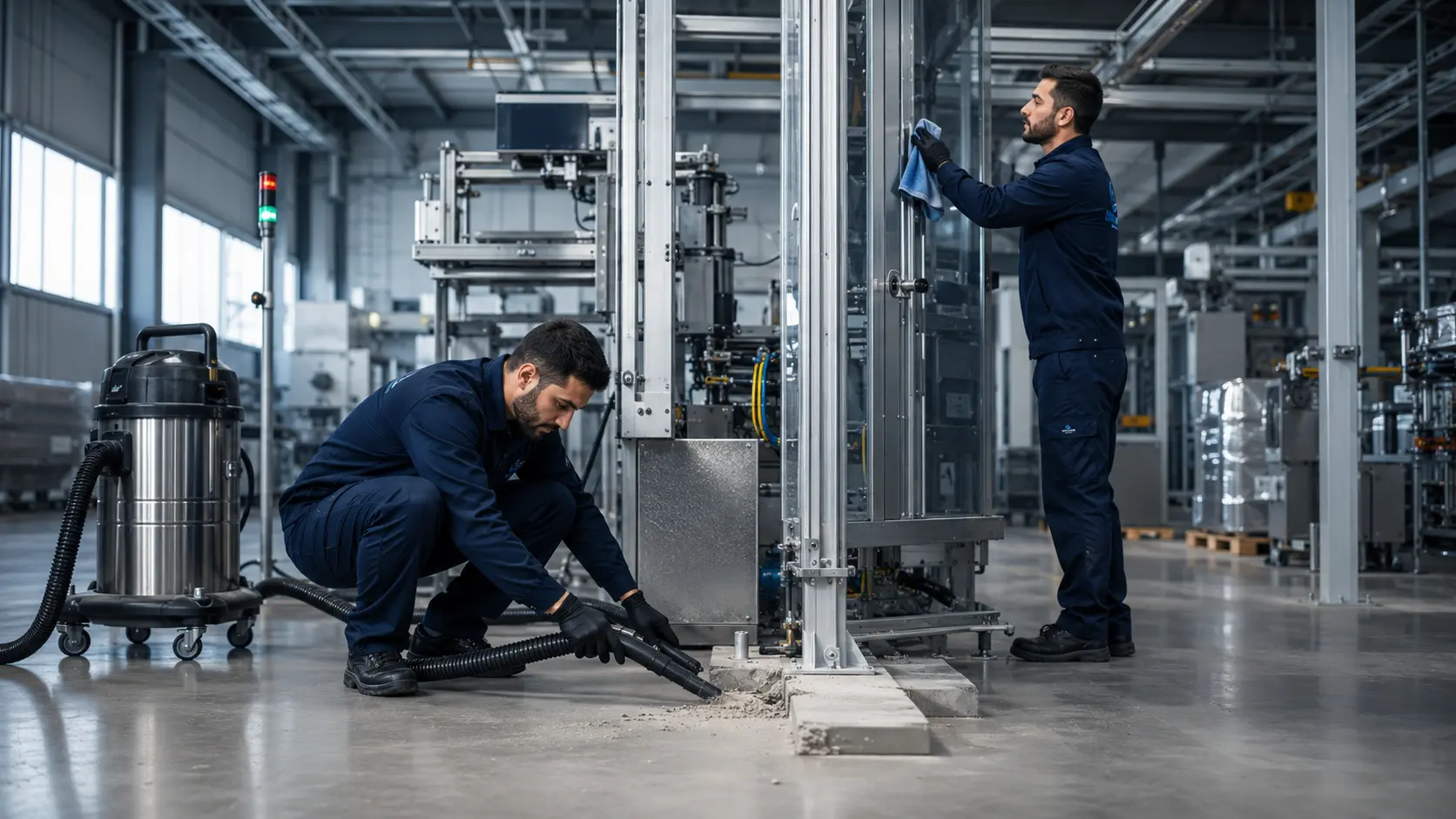 Liman Grup Temizlik personelinin Ankara'da profesyonel inşaat sonrası fabrika temizliği yapması